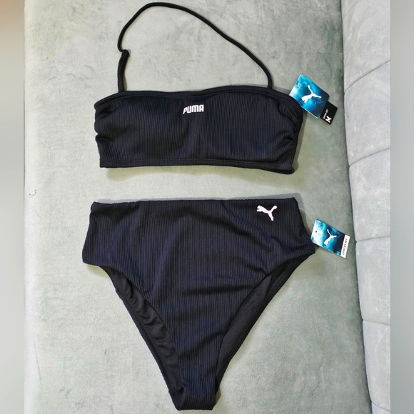 Puma Other - Puma Black Ribbed Bandeau Bikini Matching 2 Piece Set Size M